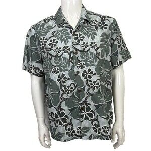 Vintage Hawaiian Shirt XL Tropical Green Hibiscus Floral Aloha Vacation Cruise